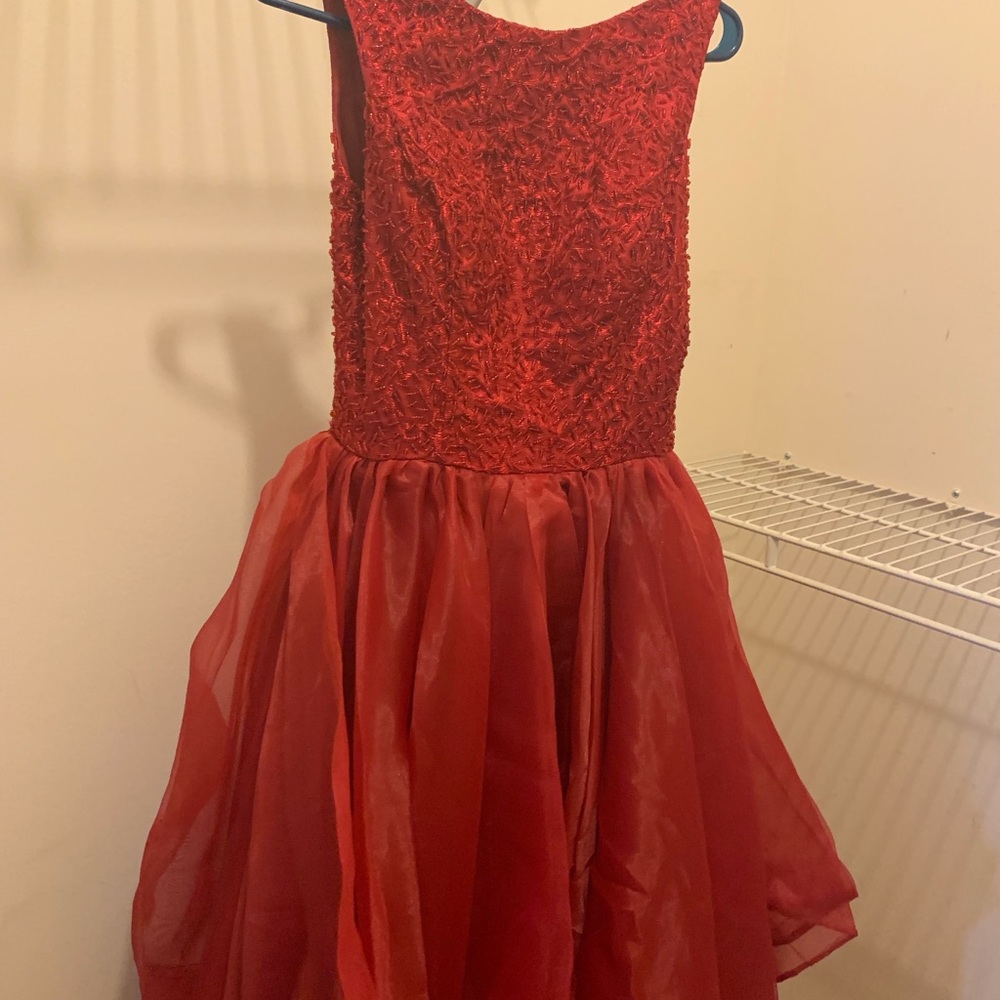 Red beaded silk prom/party gown